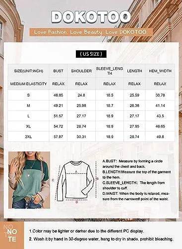 Dokotoo Womens Pullover Shirts Ladies Crewneck Long Sleeve Colorblock Tunics Blouses Autumn Winter Casual Loose Jumper Tops Fall Fashion Knitted Tops Blue Green Medium - Bona Fide Fashion