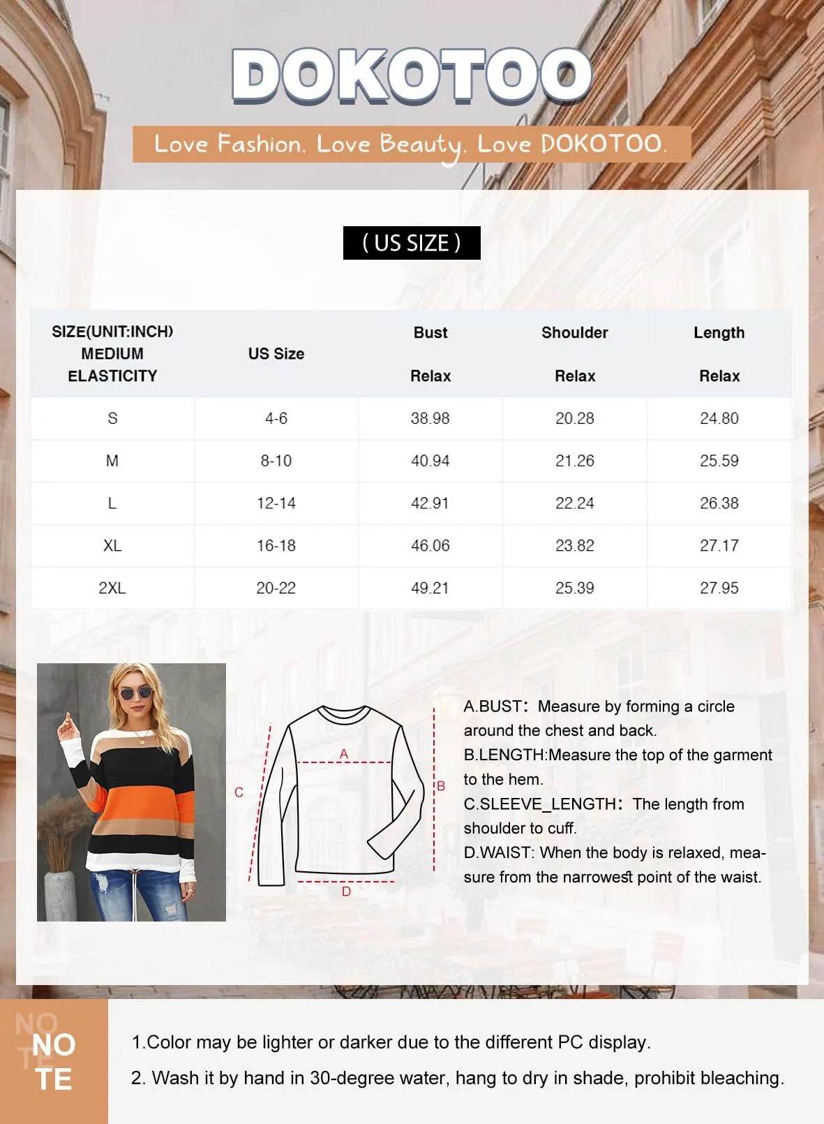 Dokotoo Womens Sweaters Round Neck Striped Cute Winter Pullover Sweaters for Women Trendy 2023 Drawstring Orange Medium - Bona Fide Fashion