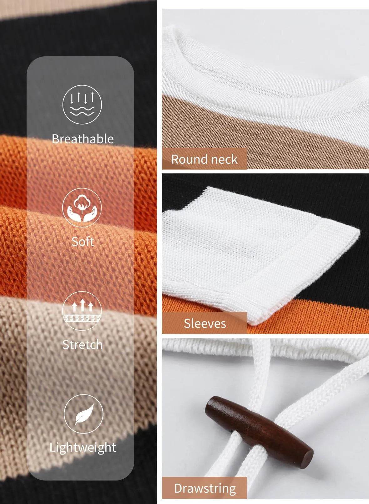 Dokotoo Womens Sweaters Round Neck Striped Cute Winter Pullover Sweaters for Women Trendy 2023 Drawstring Orange Medium - Bona Fide Fashion