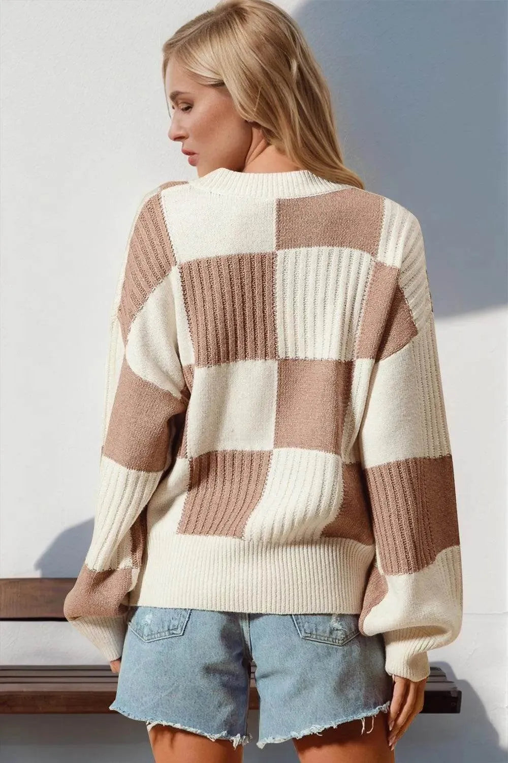 Double Take Full Size Checkered Dropped Shoulder Cardigan - Bona Fide Fashion