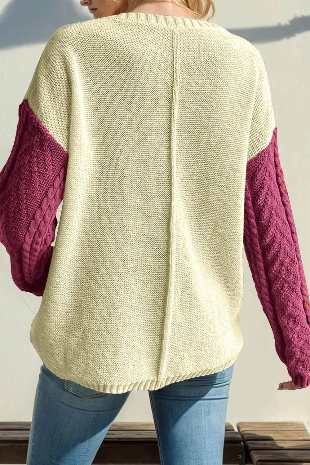 Double Take Full Size Color Block Drop Shoulder Sweater - Bona Fide Fashion