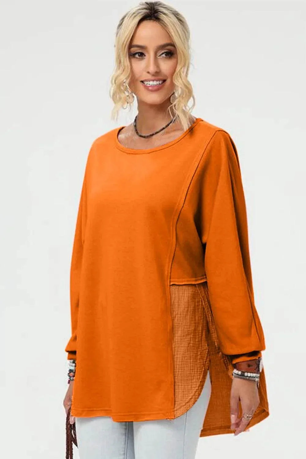 Double Take Full Size Long Sleeve High-Low T-Shirt - Bona Fide Fashion