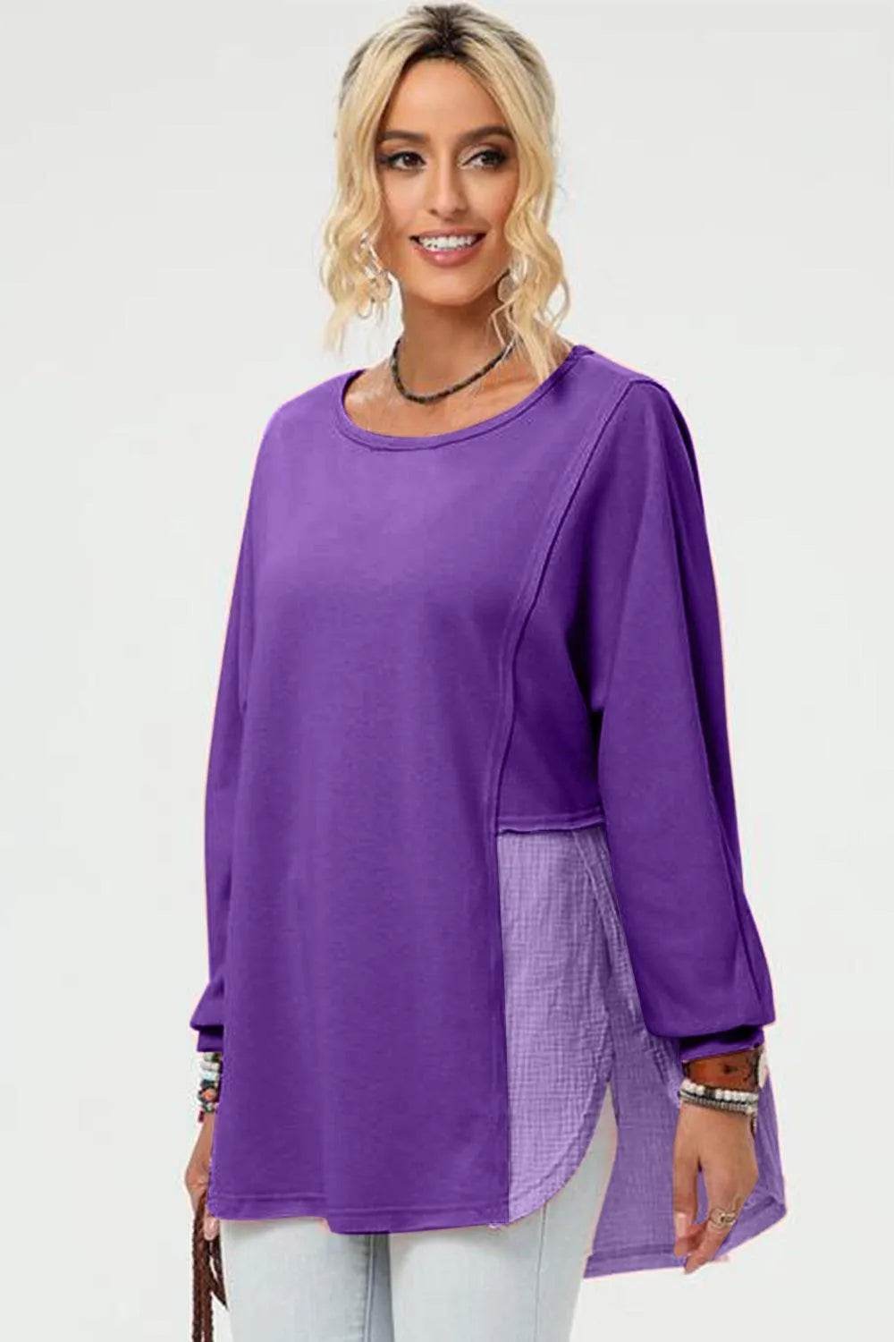 Double Take Full Size Long Sleeve High-Low T-Shirt - Bona Fide Fashion
