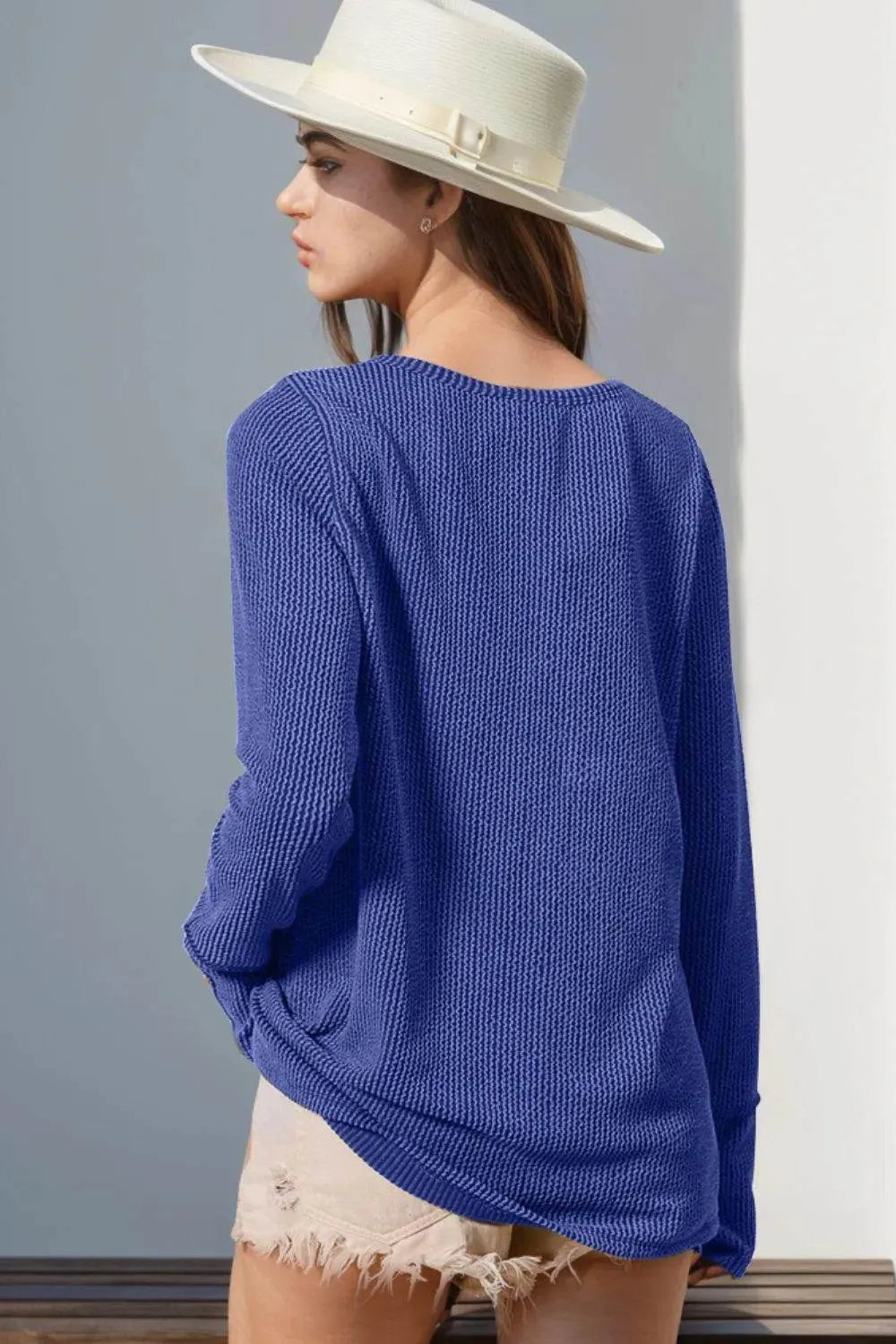 Double Take Full Size Notched Thumbhole Long Sleeve T-Shirt - Bona Fide Fashion