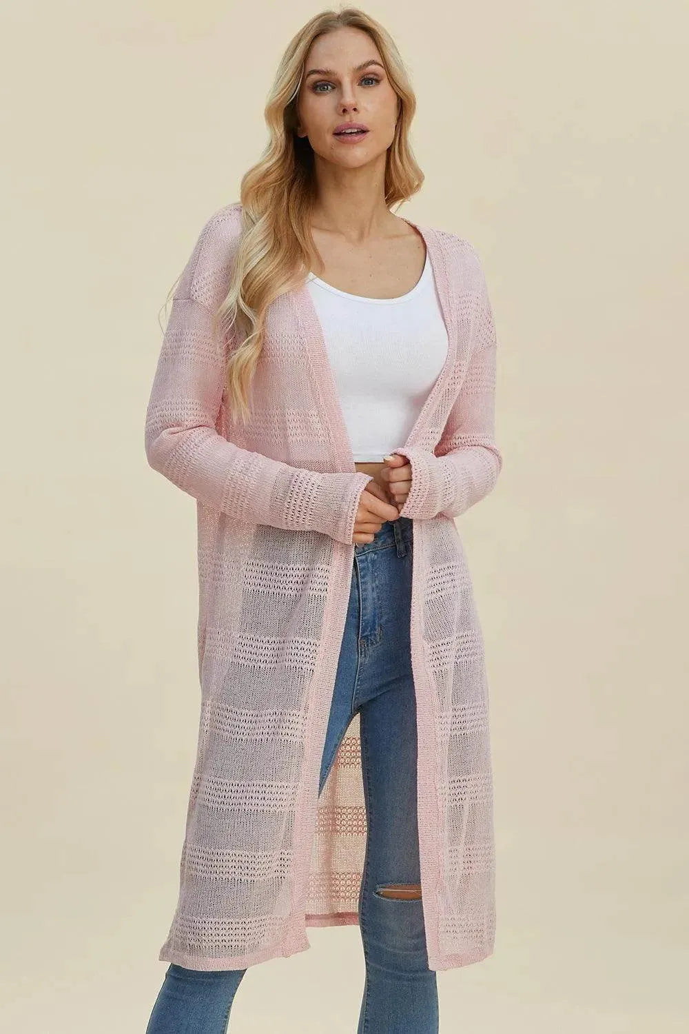 Double Take Full Size Open Front Longline Cardigan - Bona Fide Fashion