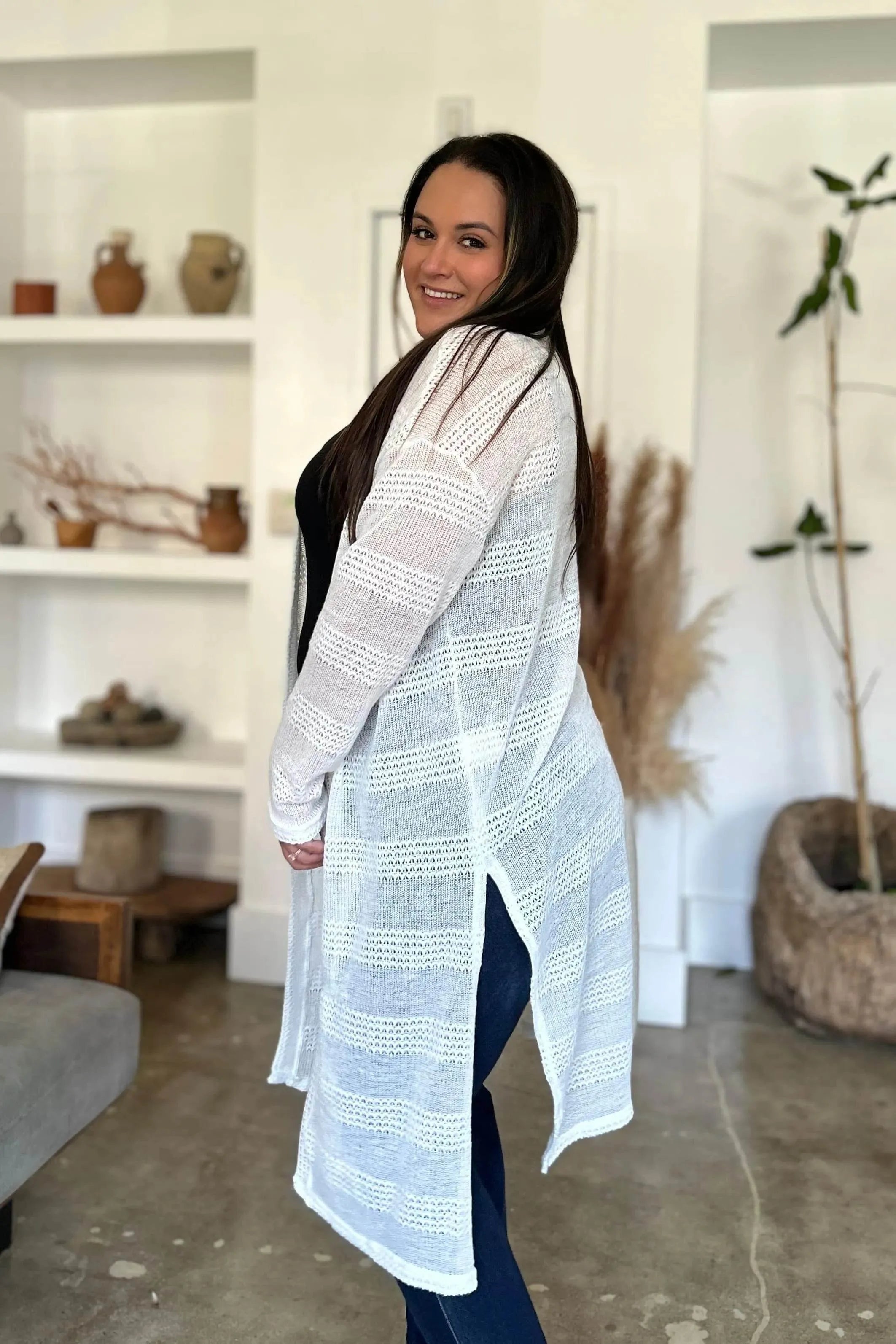 Double Take Full Size Open Front Longline Cardigan - Bona Fide Fashion