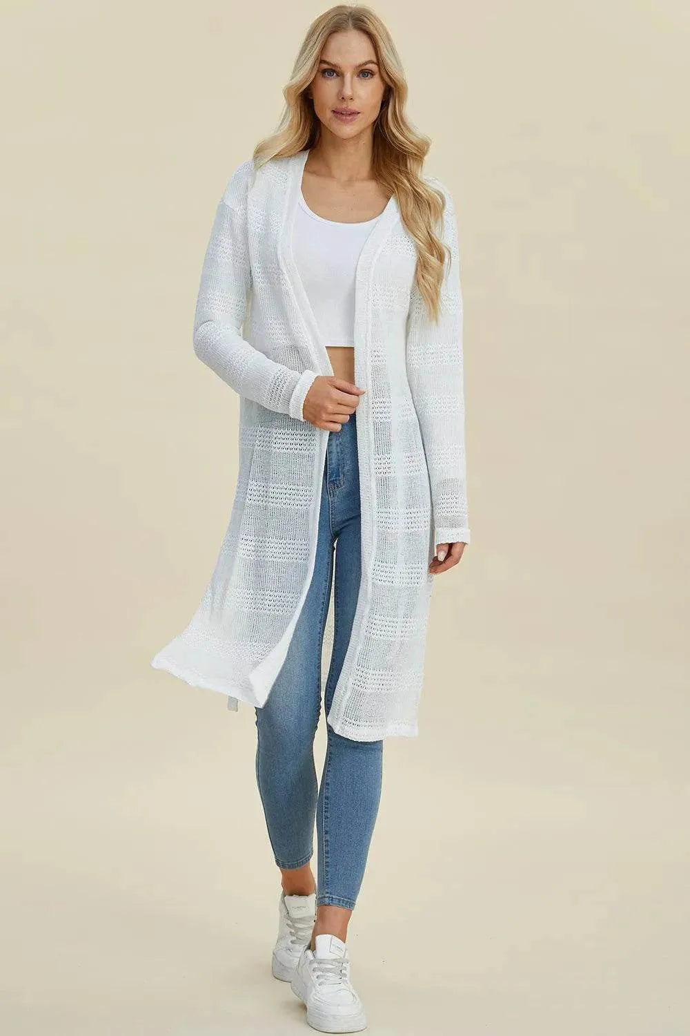 Double Take Full Size Open Front Longline Cardigan - Bona Fide Fashion