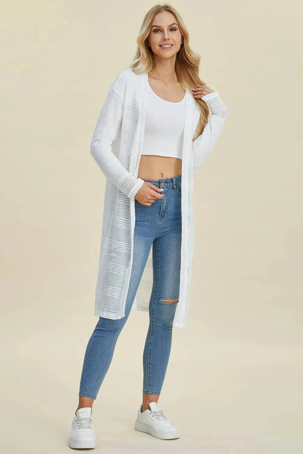 Double Take Full Size Open Front Longline Cardigan - Bona Fide Fashion