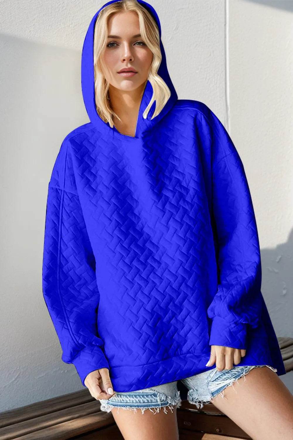 Double Take Full Size Texture Drop Shoulder Long Sleeve Hoodie - Bona Fide Fashion