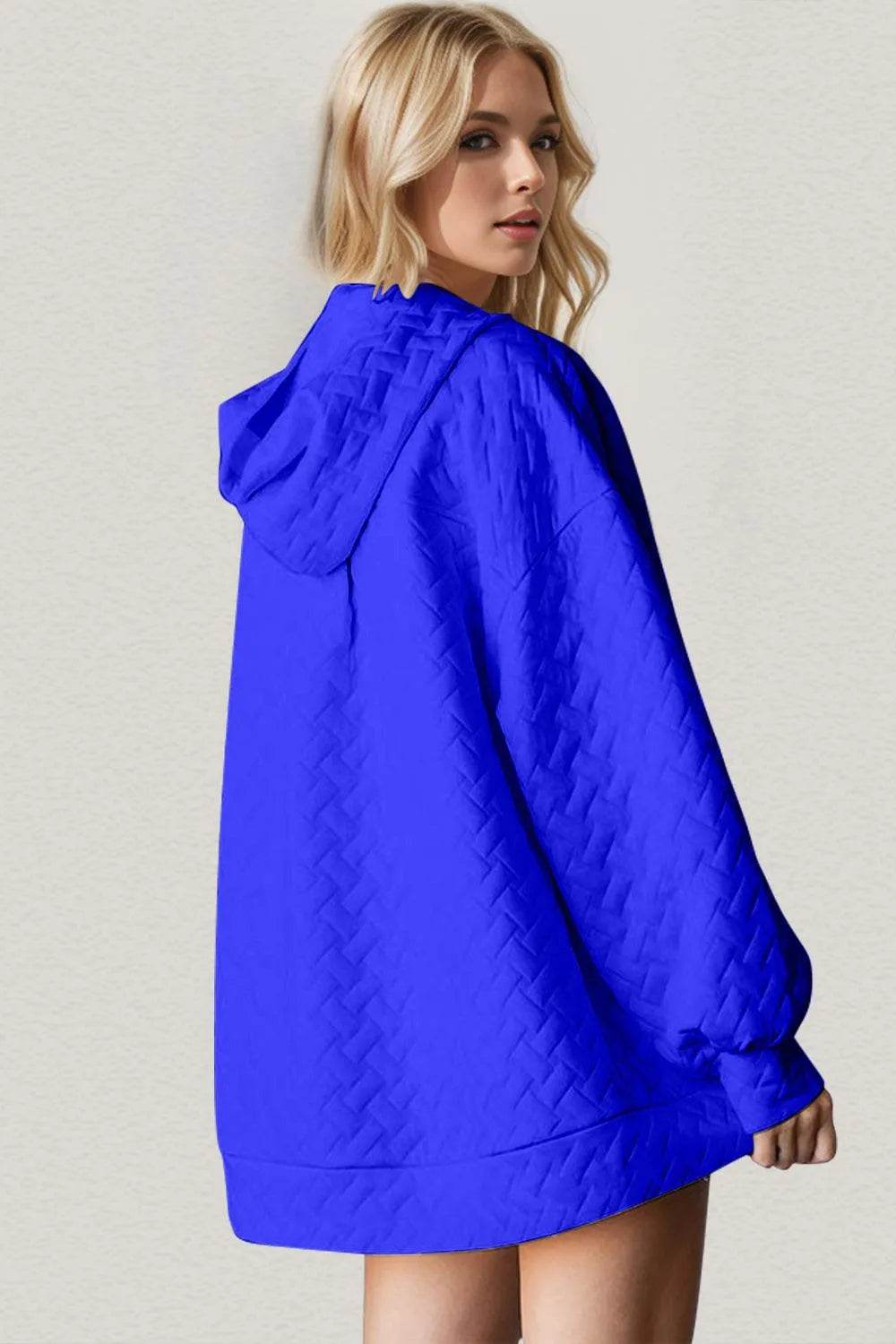 Double Take Full Size Texture Drop Shoulder Long Sleeve Hoodie - Bona Fide Fashion