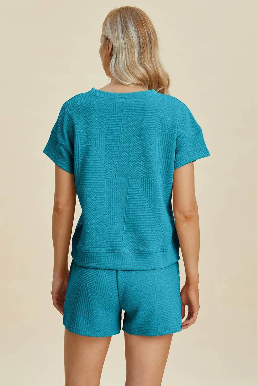 Double Take Full Size Texture Short Sleeve Top and Shorts Set - Bona Fide Fashion