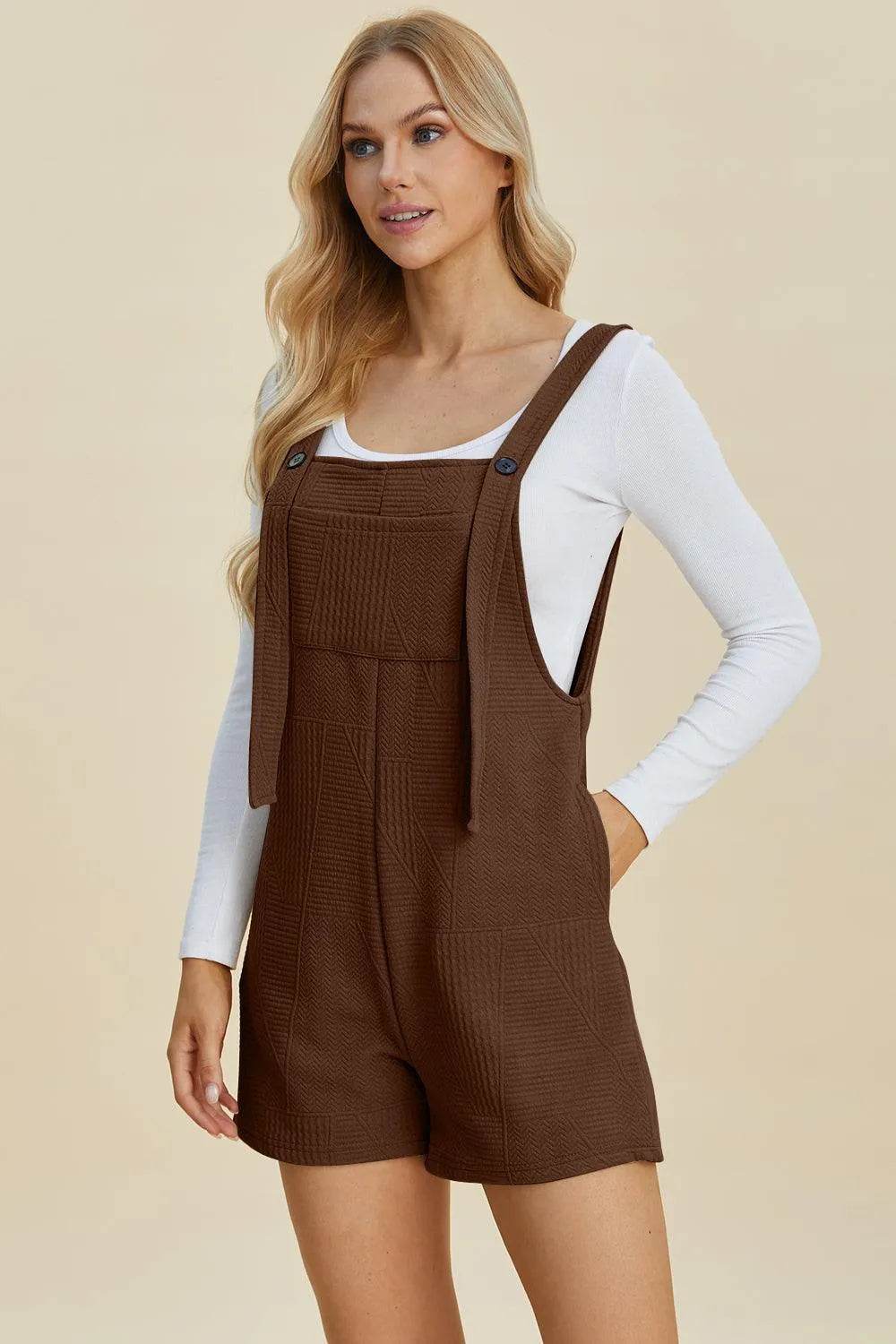 Double Take Full Size Texture Sleeveless Romper - Bona Fide Fashion