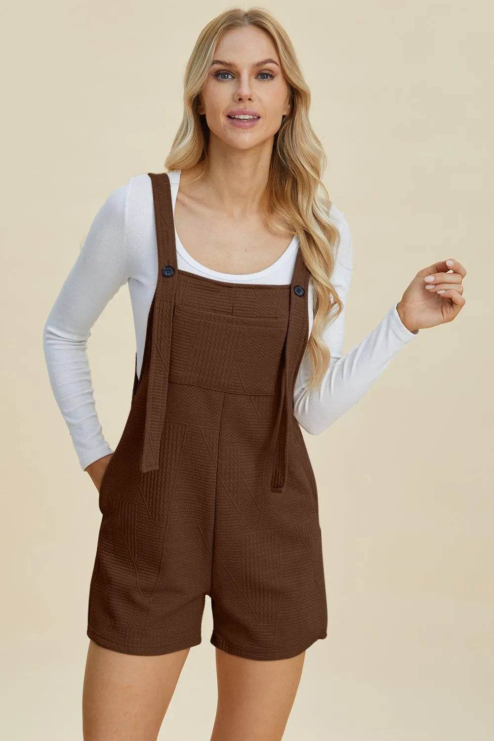 Double Take Full Size Texture Sleeveless Romper - Bona Fide Fashion