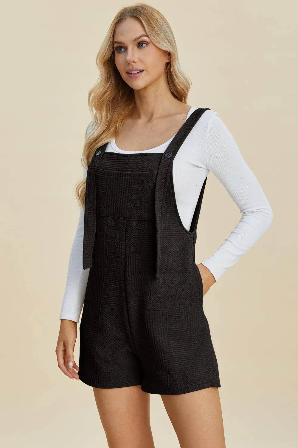 Double Take Full Size Texture Sleeveless Romper - Bona Fide Fashion