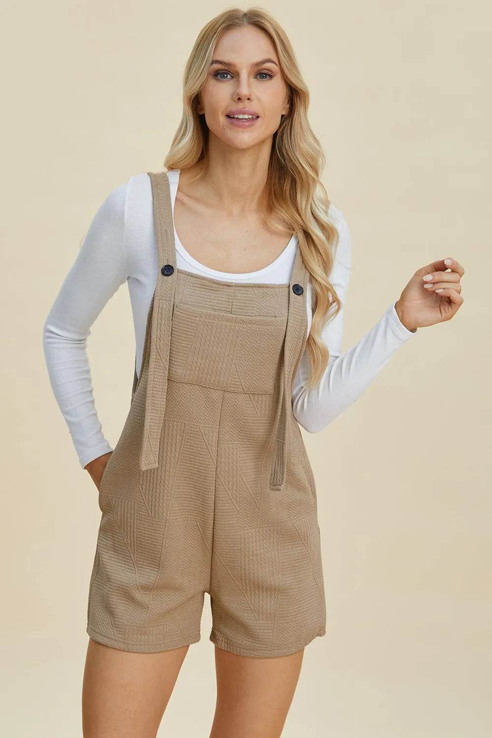 Double Take Full Size Texture Sleeveless Romper - Bona Fide Fashion