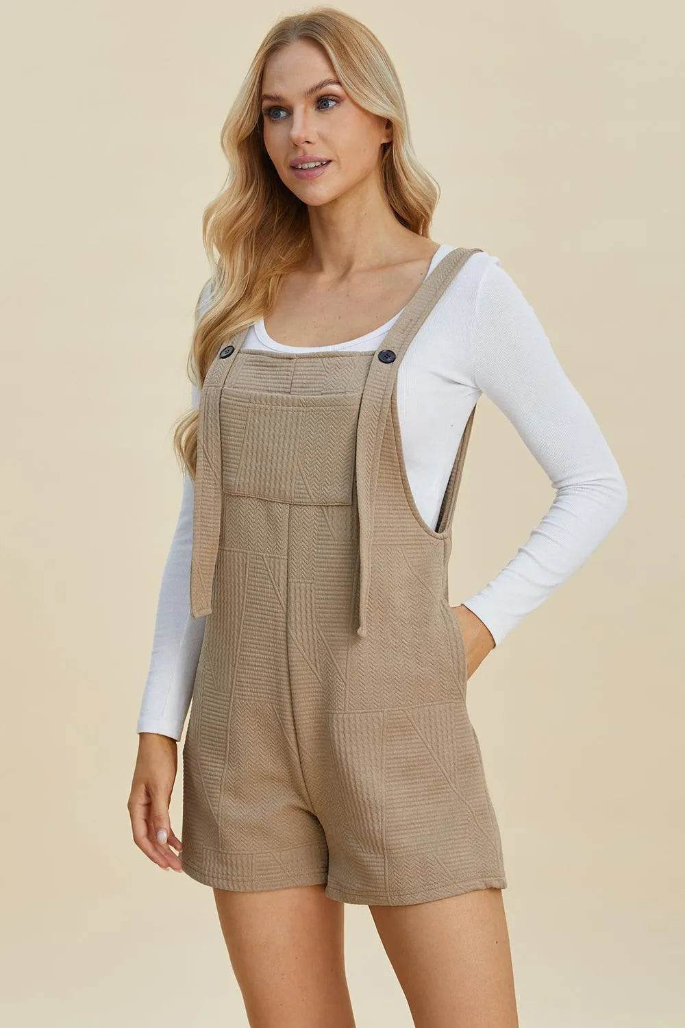 Double Take Full Size Texture Sleeveless Romper - Bona Fide Fashion