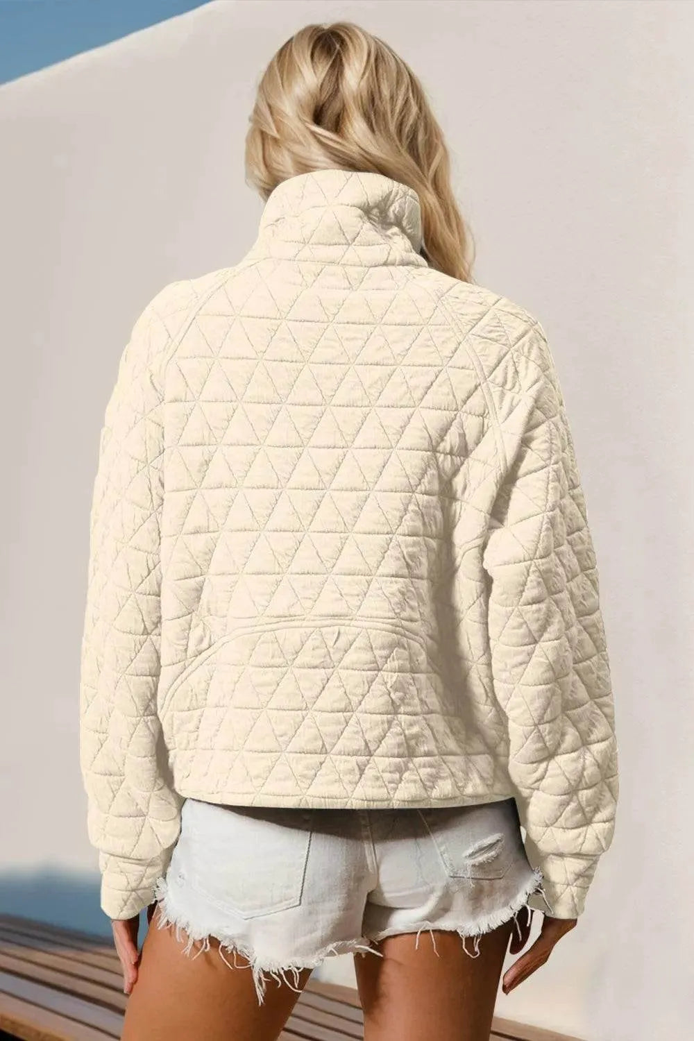 Double Take Half Zip Long Sleeve Quilted Sweatshirt with Pocket - Bona Fide Fashion