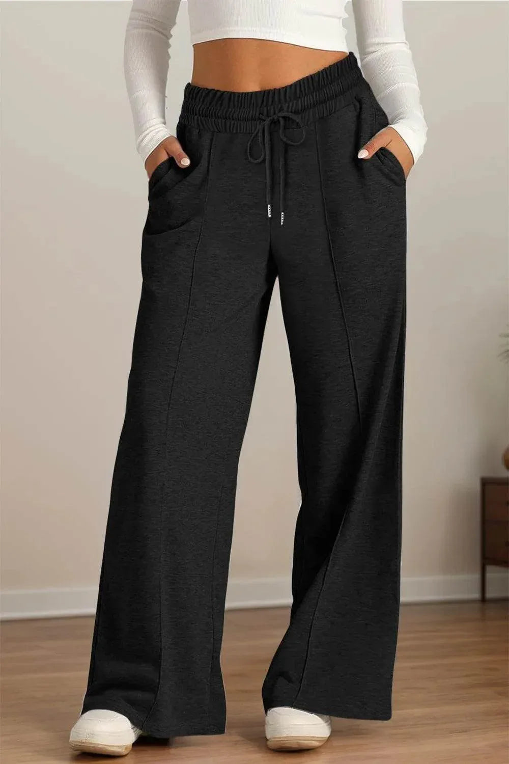 Drawstring Elastic Waist Wide Leg Pants - Bona Fide Fashion