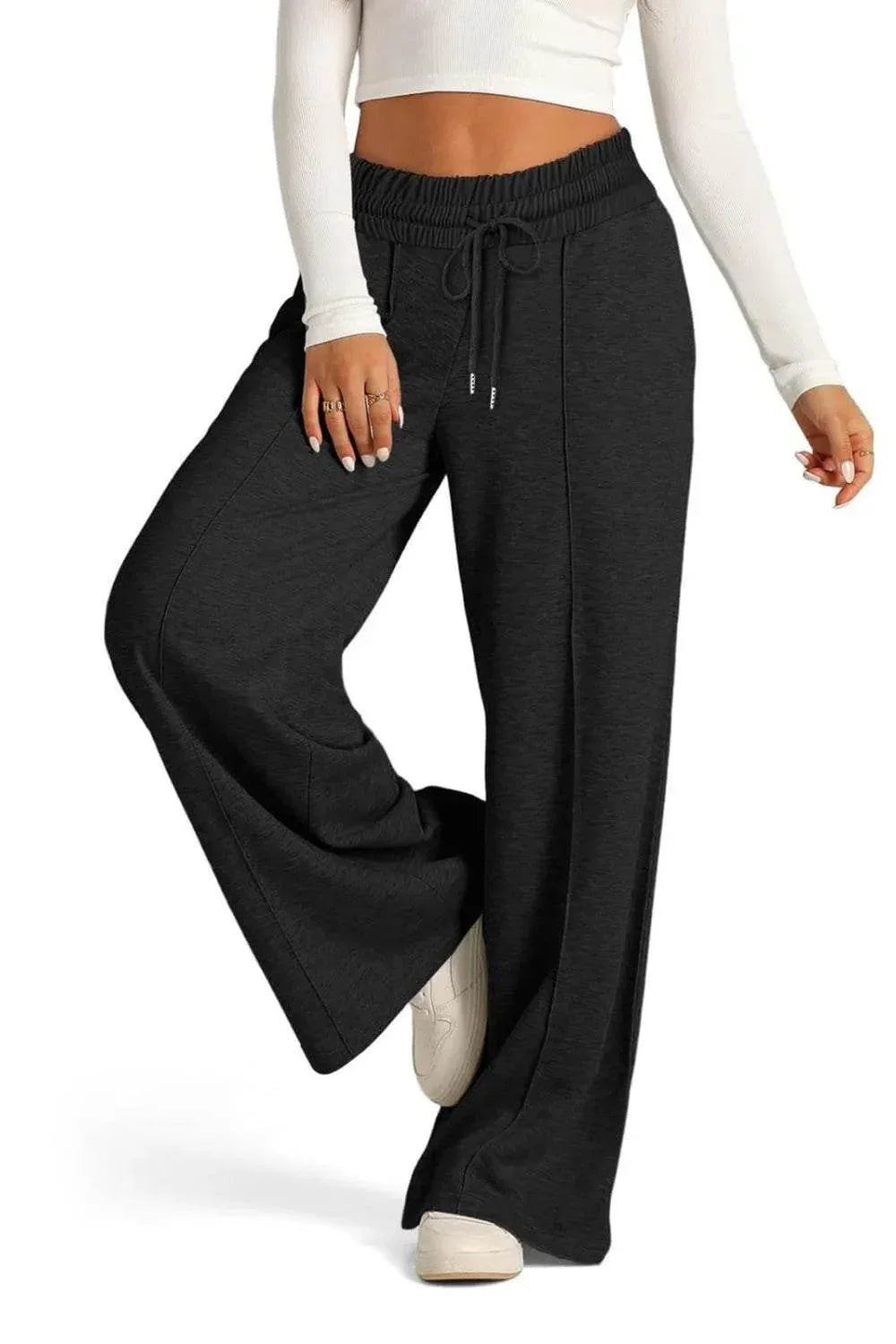 Drawstring Elastic Waist Wide Leg Pants - Bona Fide Fashion