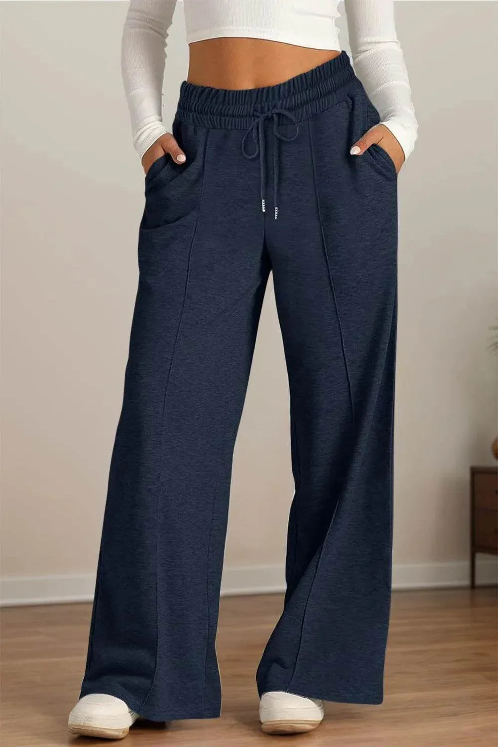 Drawstring Elastic Waist Wide Leg Pants - Bona Fide Fashion