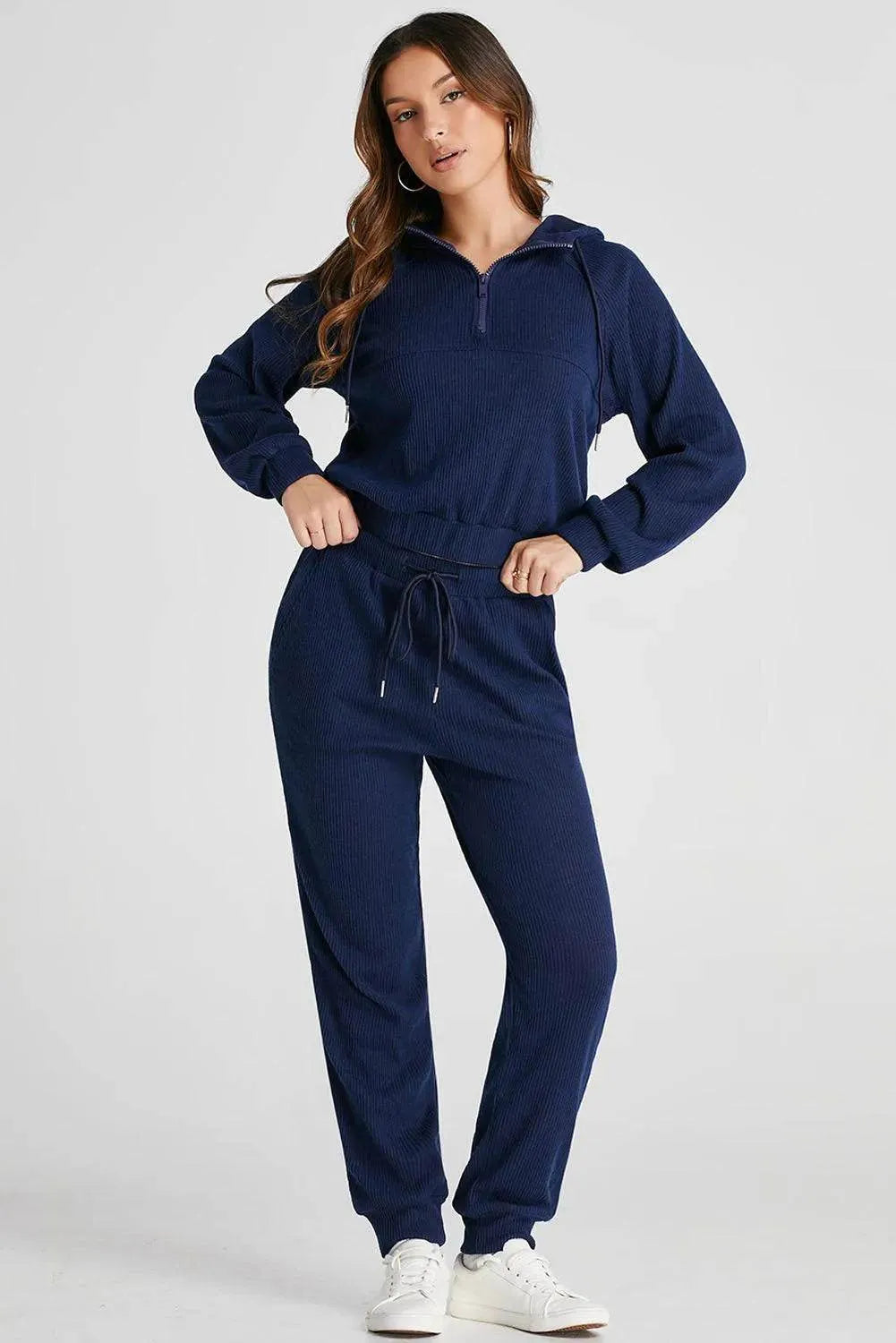 Drawstring Half Zip Hoodie and Joggers Active Set - Bona Fide Fashion