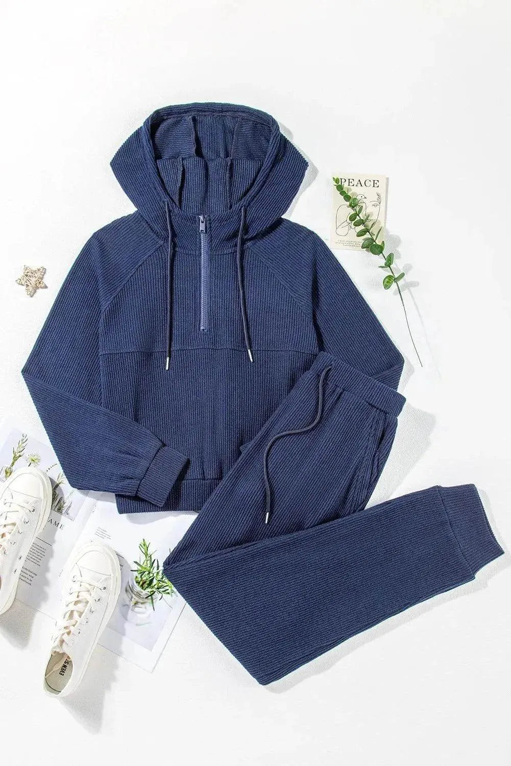 Drawstring Half Zip Hoodie and Joggers Active Set - Bona Fide Fashion
