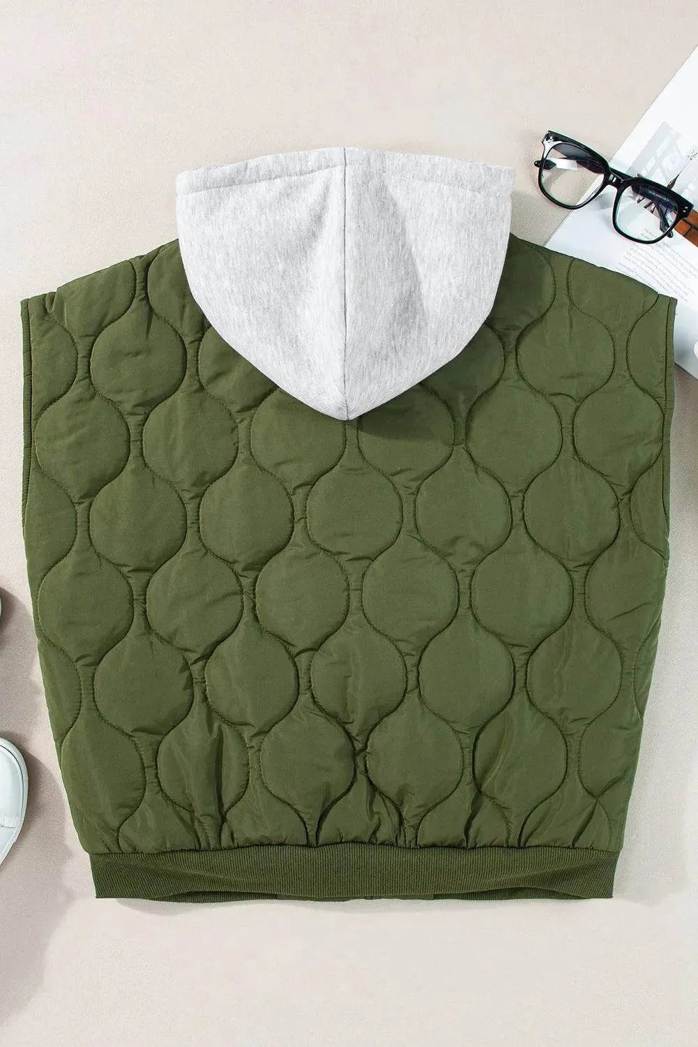 Drawstring Zip Up Hooded Vest Coat - Bona Fide Fashion