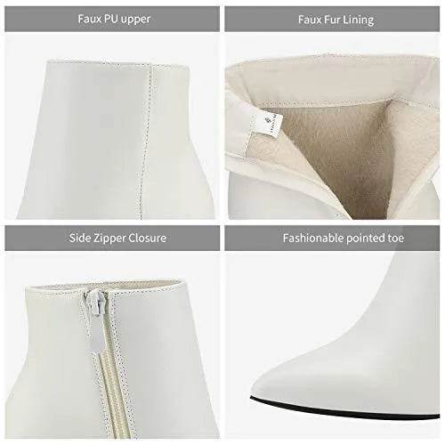 DREAM PAIRS Womens White Pu Chunky Heel Ankle Booties Pointed Toe Short Boots Size 8 B(M) US Sianna-1 Stunner, White/Pu - Bona Fide Fashion