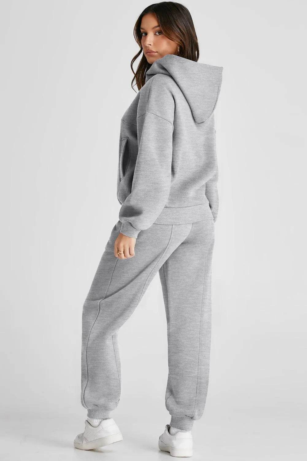 Dropped Shoulder Long Sleeve Hoodie and Pants Active Set - Bona Fide Fashion