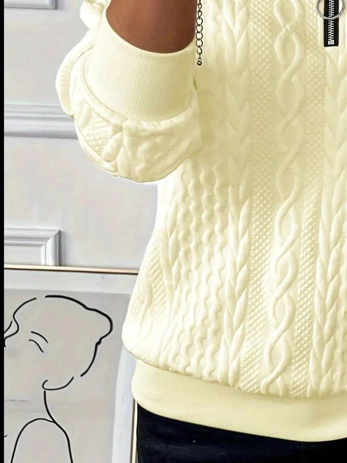 Texture Half Zip Long Sleeve Sweatshirt - Bona Fide Fashion