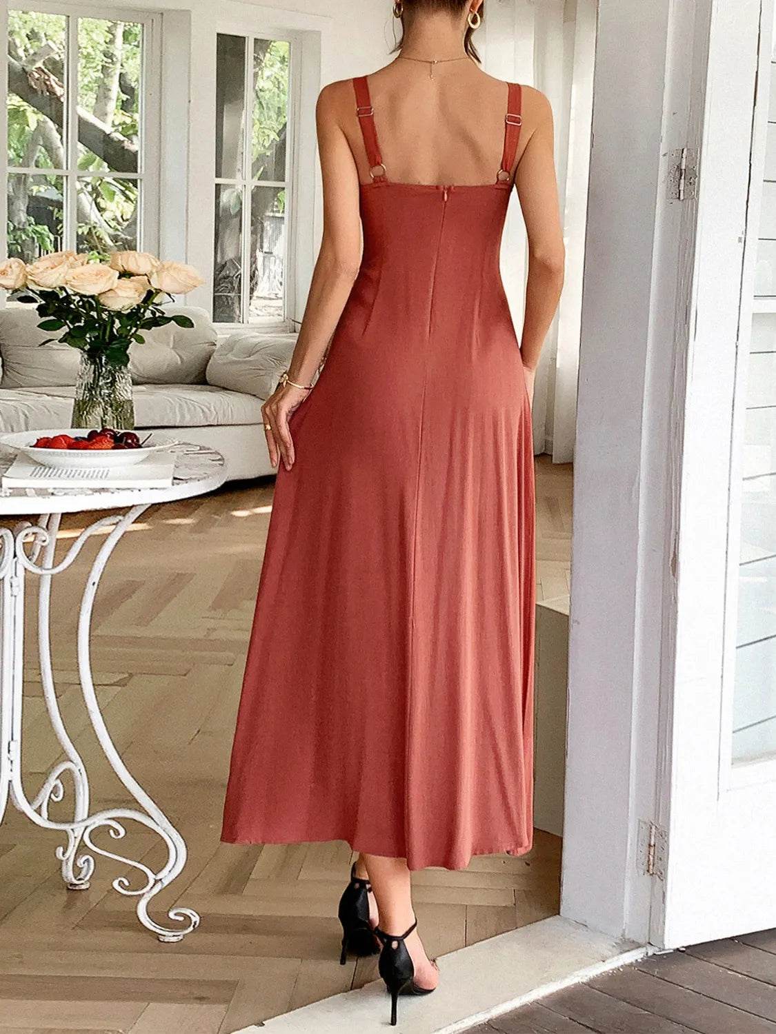 Contrast Wide Strap Midi Cami Dress - Bona Fide Fashion