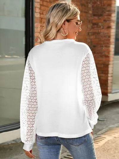 Full Size Round Neck Lace Long Sleeve T-Shirt Plus Size - Bona Fide Fashion