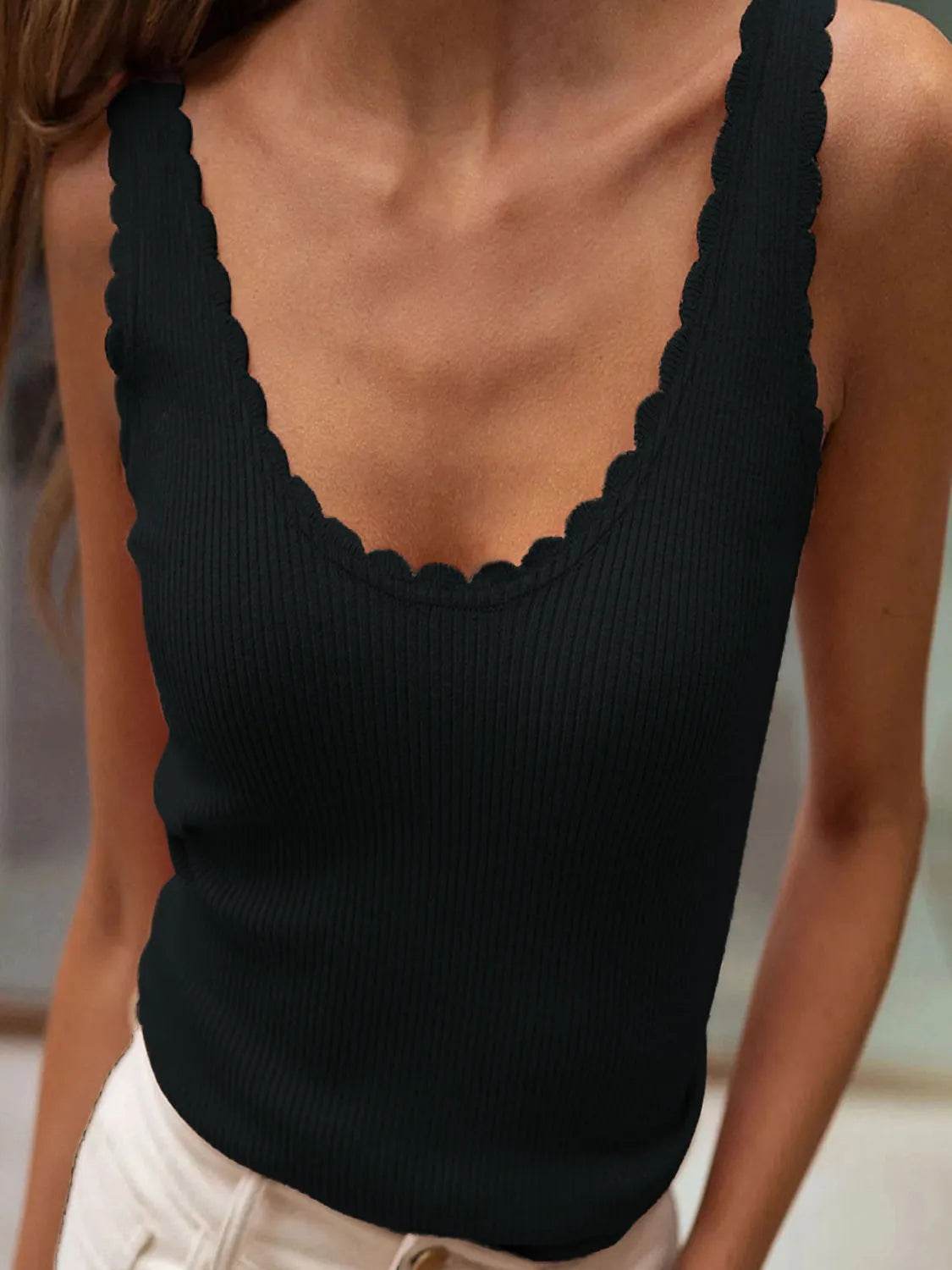 Scoop Neck Wide Strap Knit Tank - Bona Fide Fashion