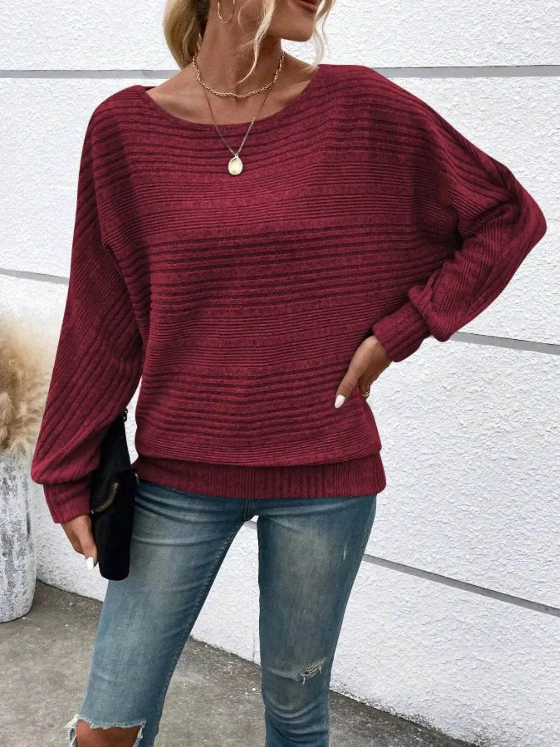 Full Size Round Neck Long Sleeve Top - Bona Fide Fashion