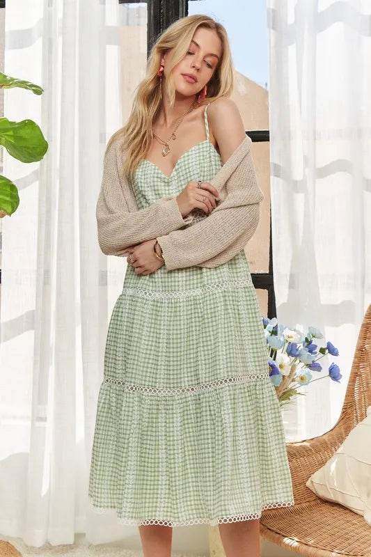 Adora Gingham Detail Washed Dress – Vintage-Inspired Comfort & Style - Bona Fide Fashion
