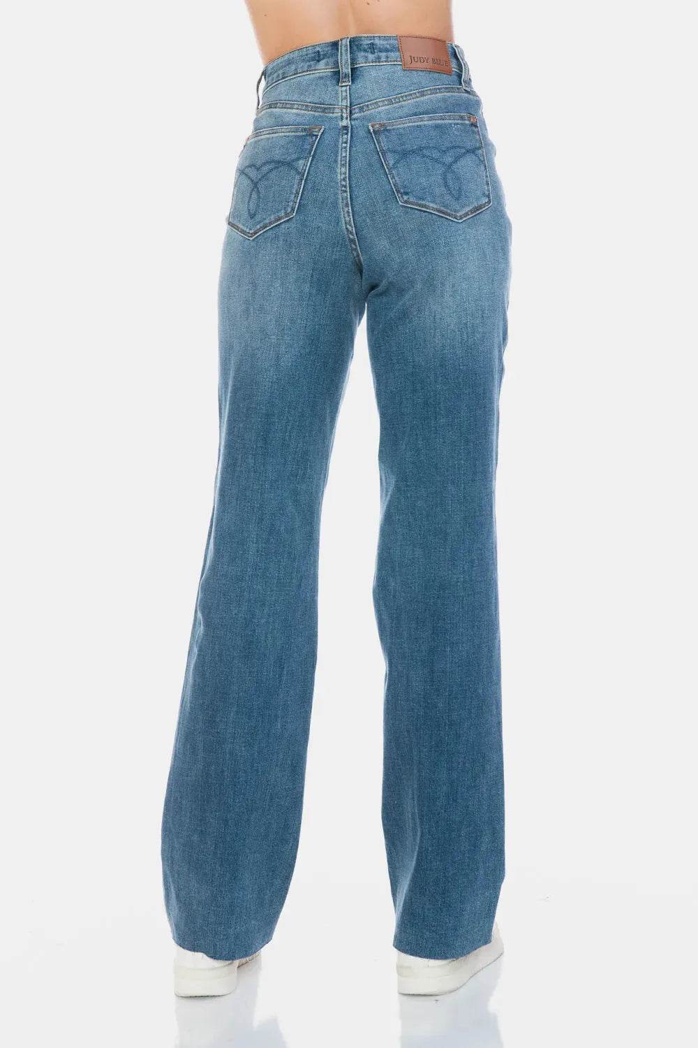 Judy Blue Full Size Tummy Control Cut Raw Hem Straight Jeans - Bona Fide Fashion