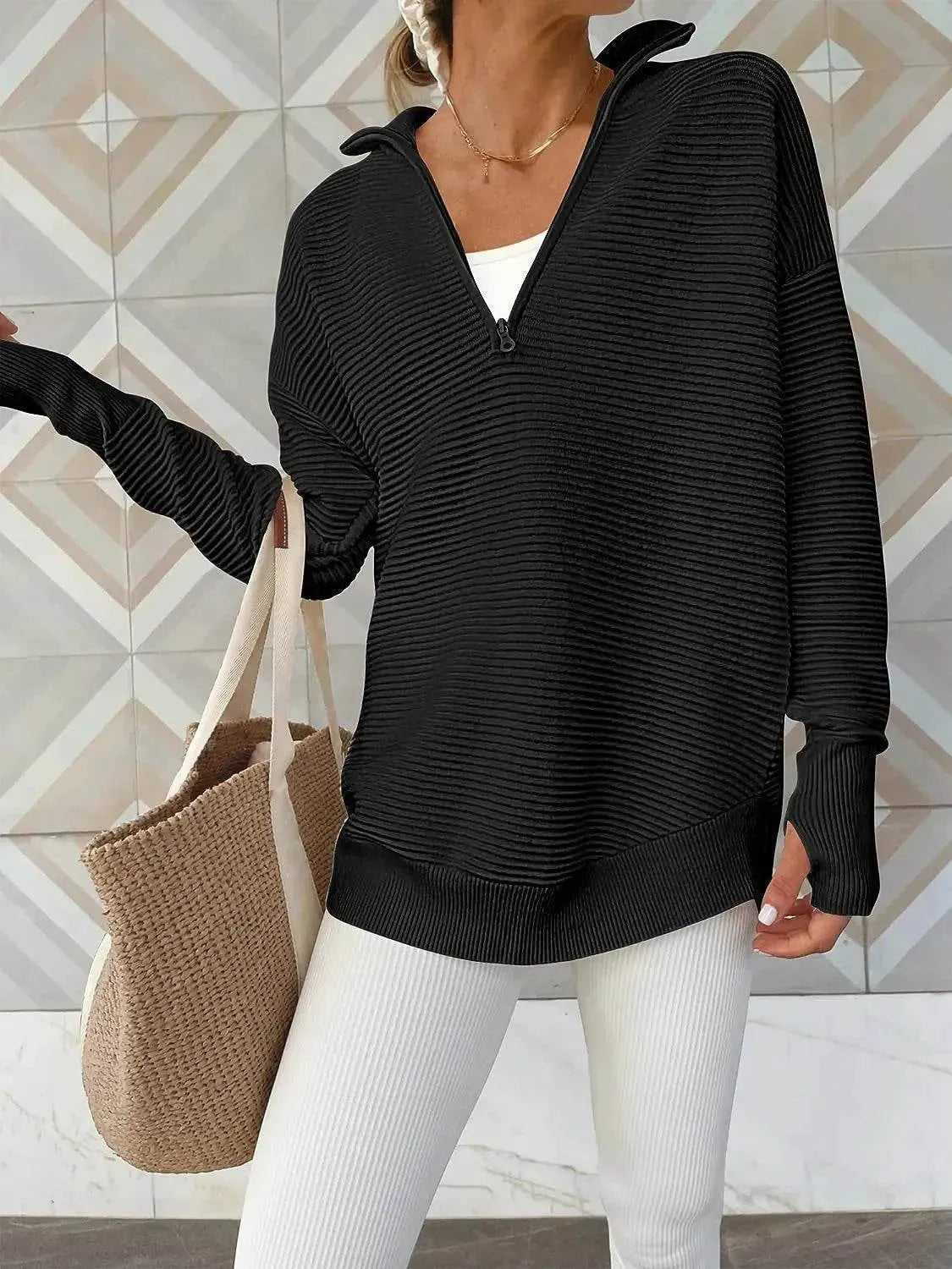 Half Zip Long Sleeve Knit Top - Bona Fide Fashion