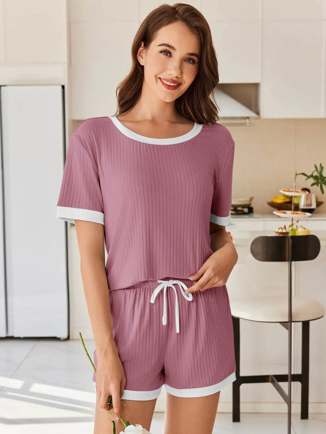 Ribbed Short Sleeve Top and Shorts Set - Bona Fide Fashion