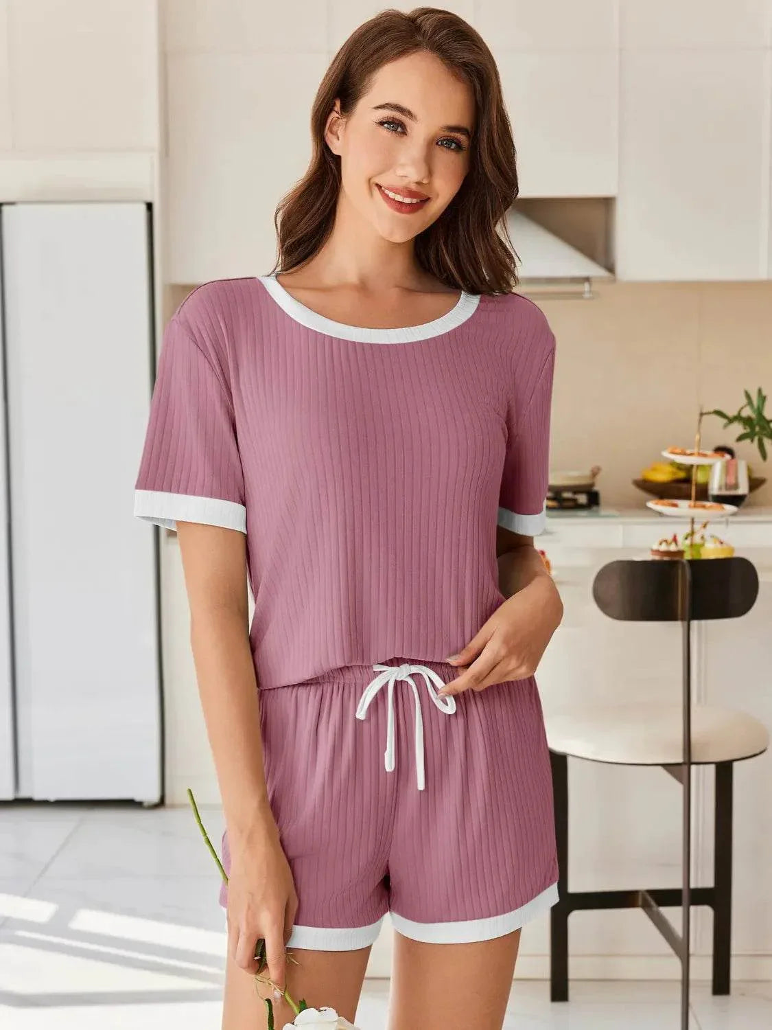 Ribbed Short Sleeve Top and Shorts Set - Bona Fide Fashion