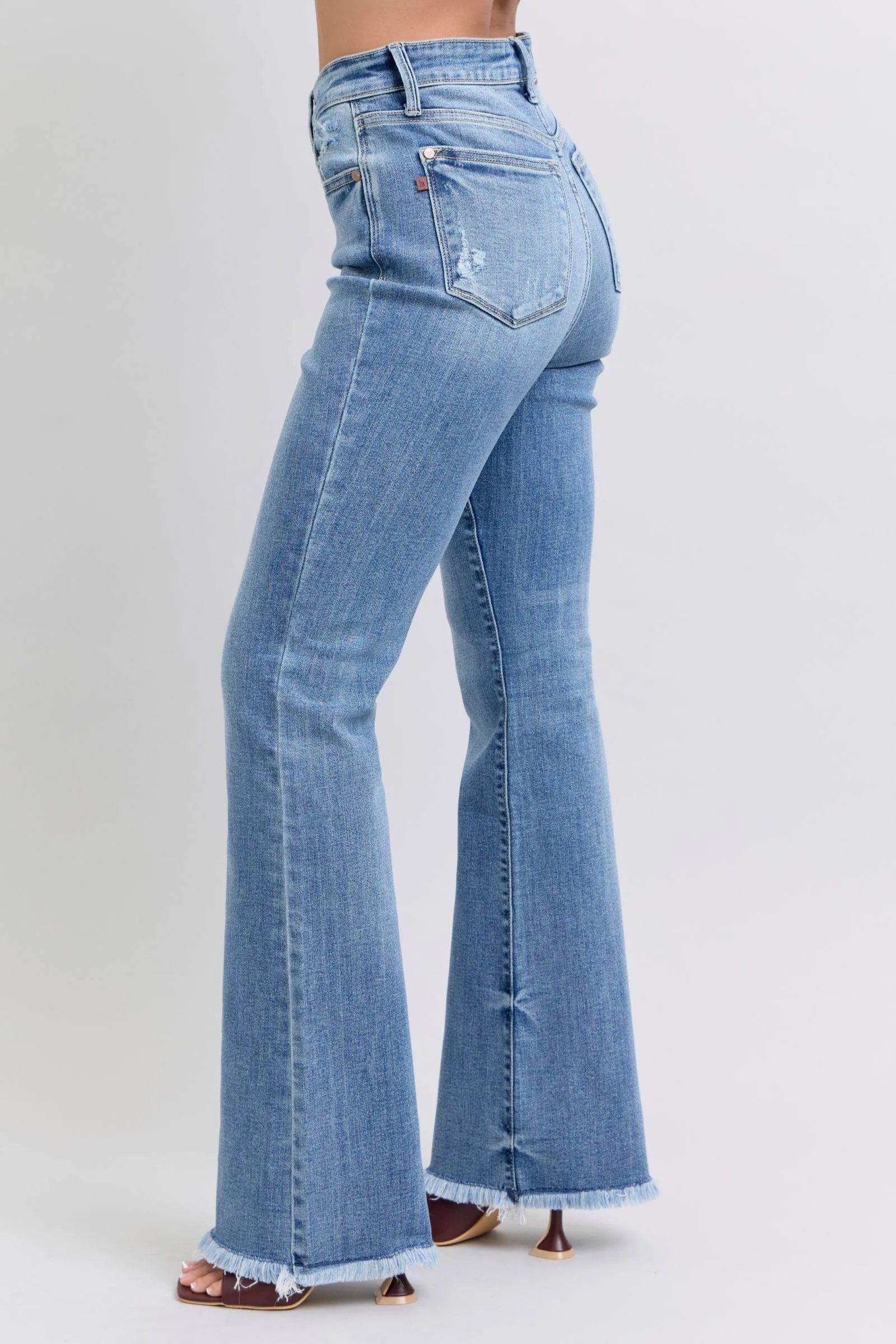 Judy Blue Full Size Raw Hem High Rise Bootcut Jeans - Bona Fide Fashion