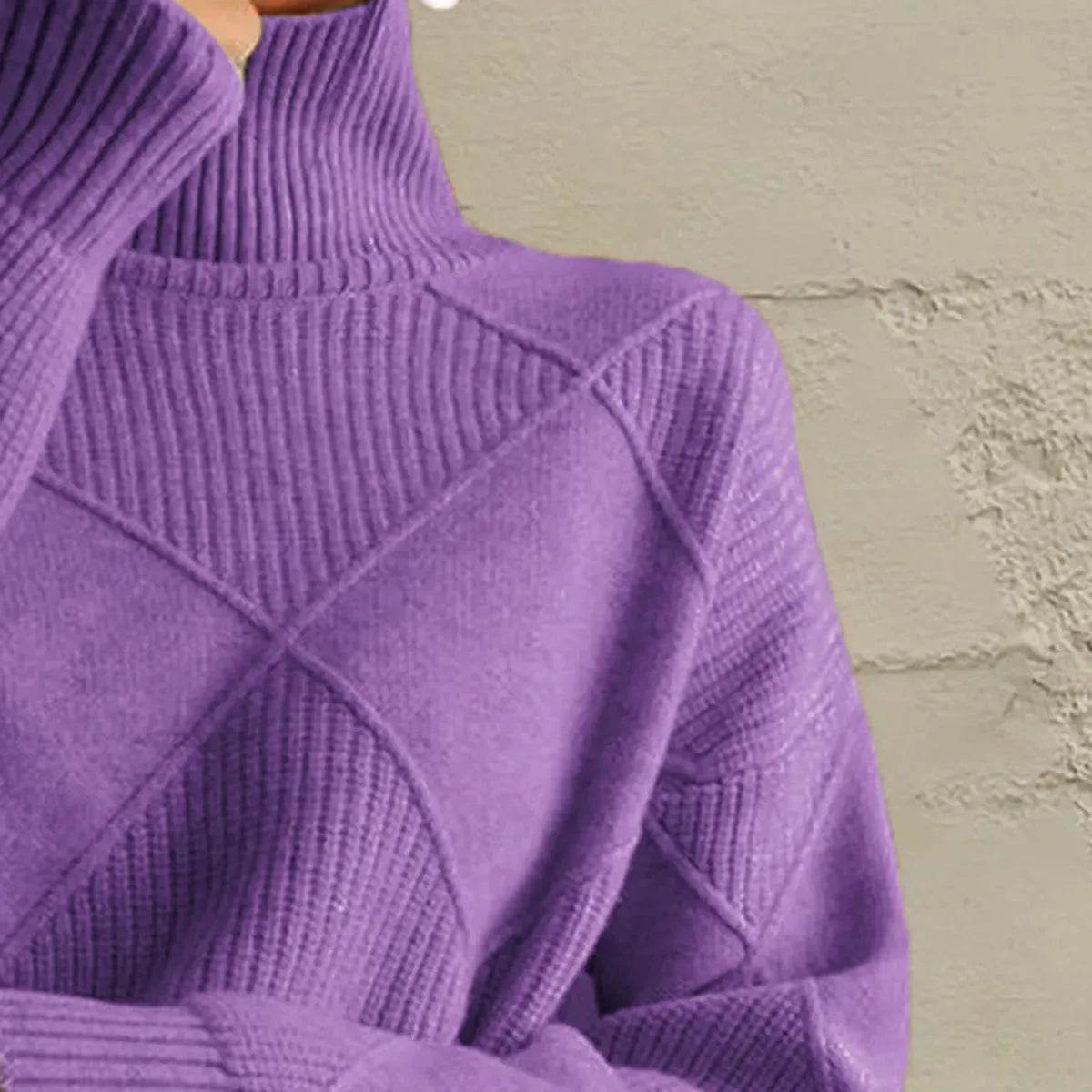 Geometric Turtleneck Long Sleeve Sweater - Bona Fide Fashion