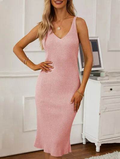 V-Neck Cami Dress and Open Front Cardigan Sweater Set - Bona Fide Fashion