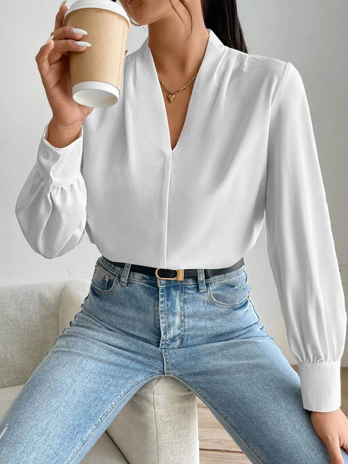 V Neck Long Sleeve Top - Bona Fide Fashion