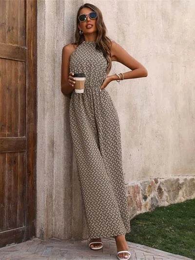 Printed Wide Leg Sleeveless Jumpsuit - Bona Fide Fashion