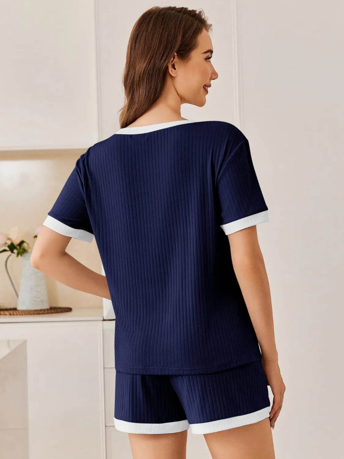 Ribbed Round Neck Top and Shorts Set - Bona Fide Fashion