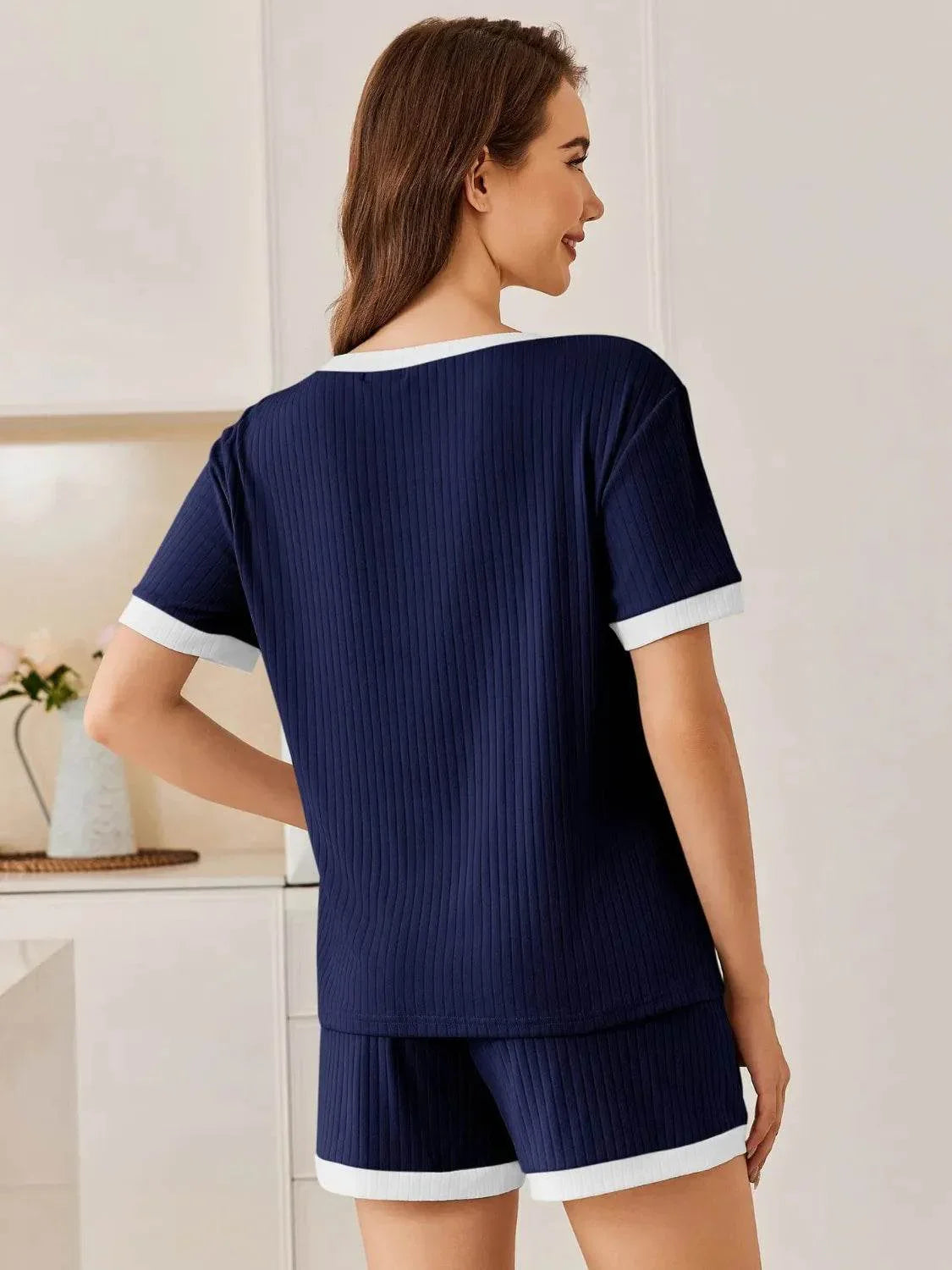 Ribbed Round Neck Top and Shorts Set - Bona Fide Fashion