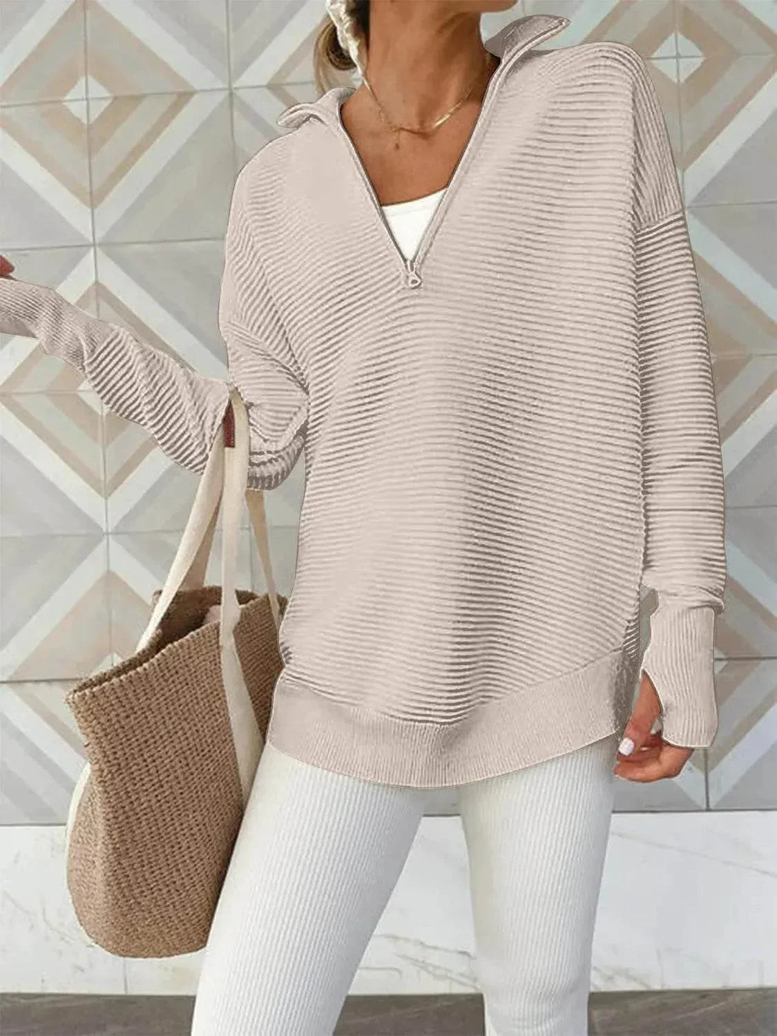 Half Zip Long Sleeve Knit Top - Bona Fide Fashion
