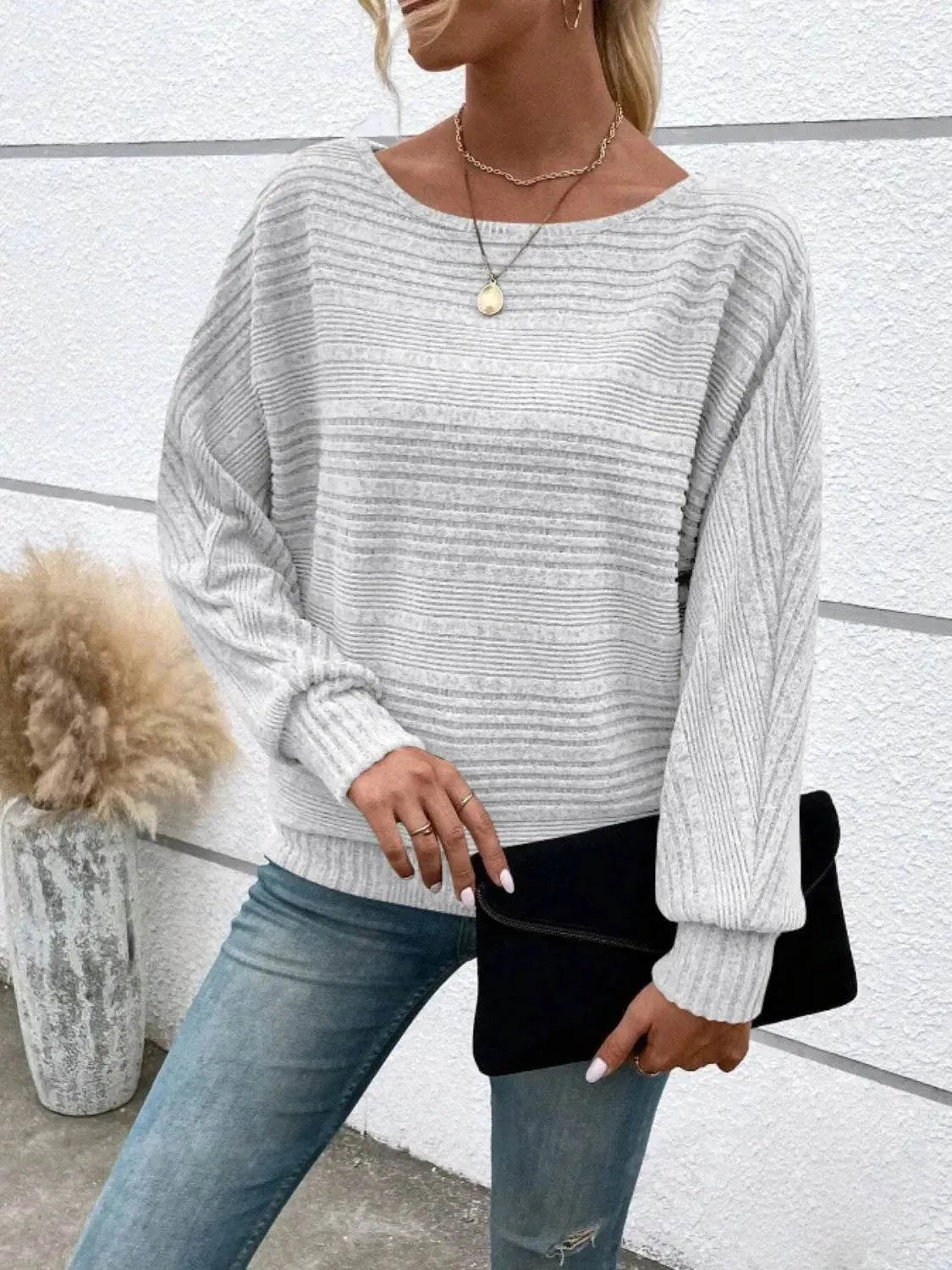 Full Size Round Neck Long Sleeve Top - Bona Fide Fashion