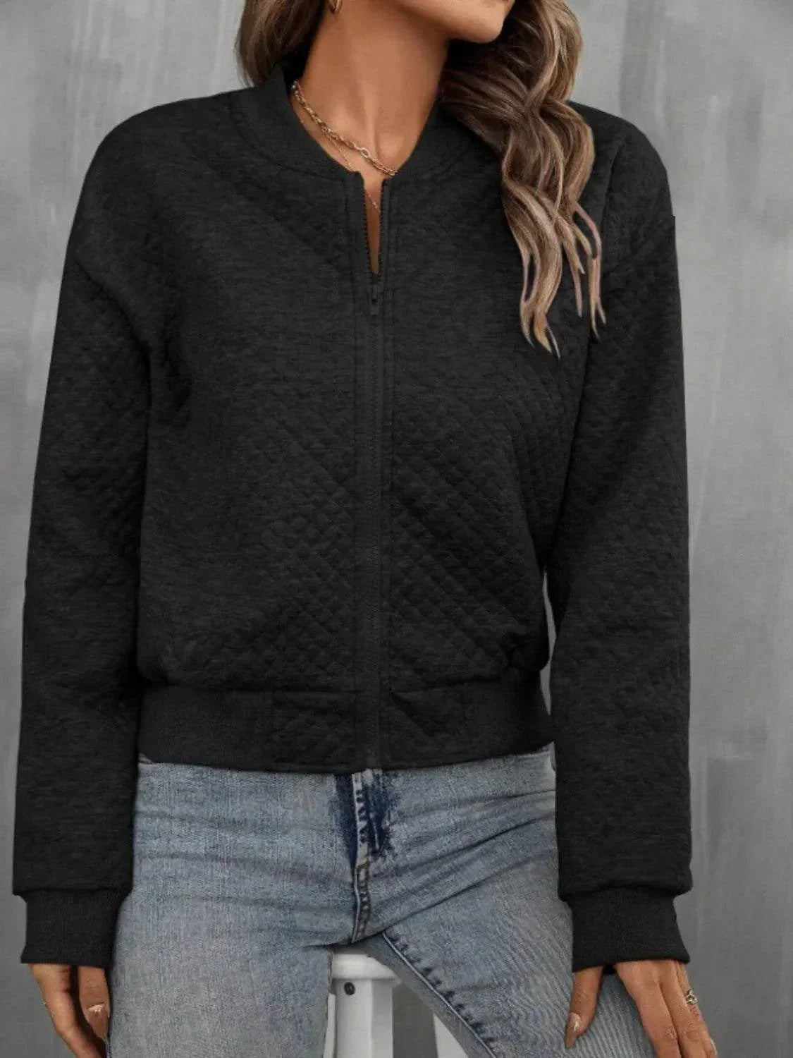 Zip Up Long Sleeve Jacket - Bona Fide Fashion