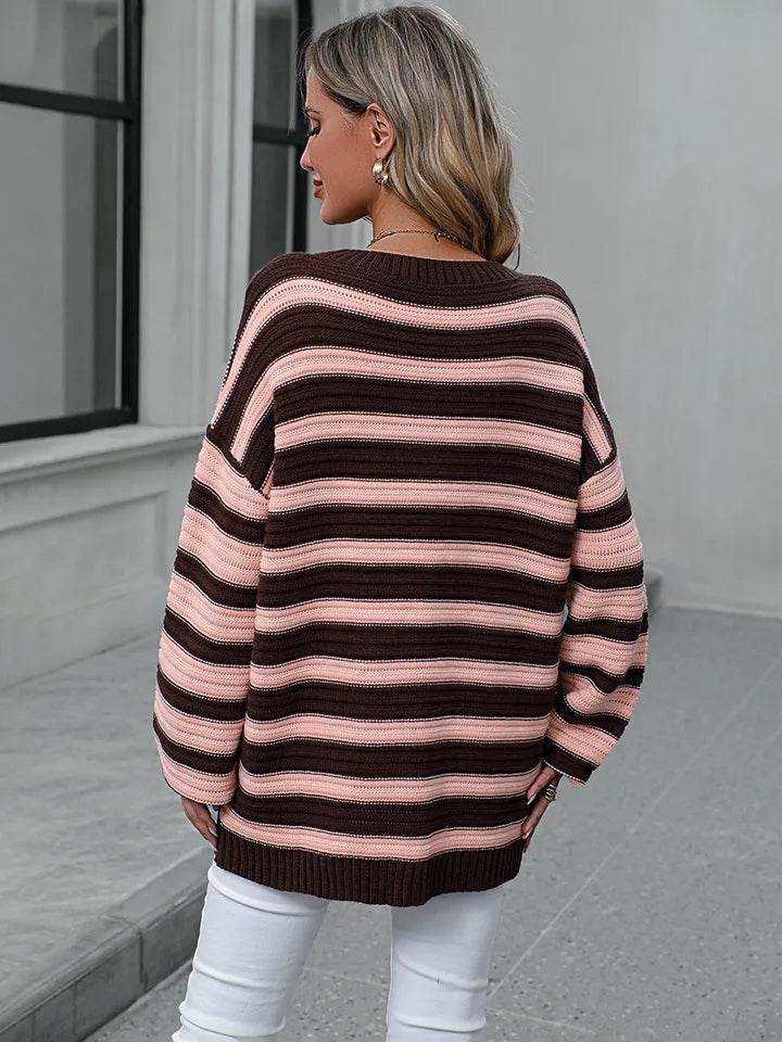 Striped Dropped Shoulder Sweater - Bona Fide Fashion